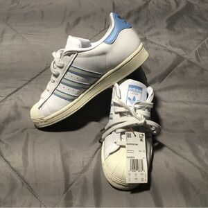 Adidas Superstar NEW White and Light Blue Sneakers